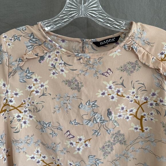 Harpa Peach Pink Floral Bell Sleeve‎ Blouse Boho Romantic Top Size Medium - Picture 3 of 12